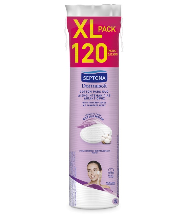 Septona Dermasoft Cotton Pads Δίσκοι Ντεμακιγιάζ Διπλής Όψης, 120τμχ