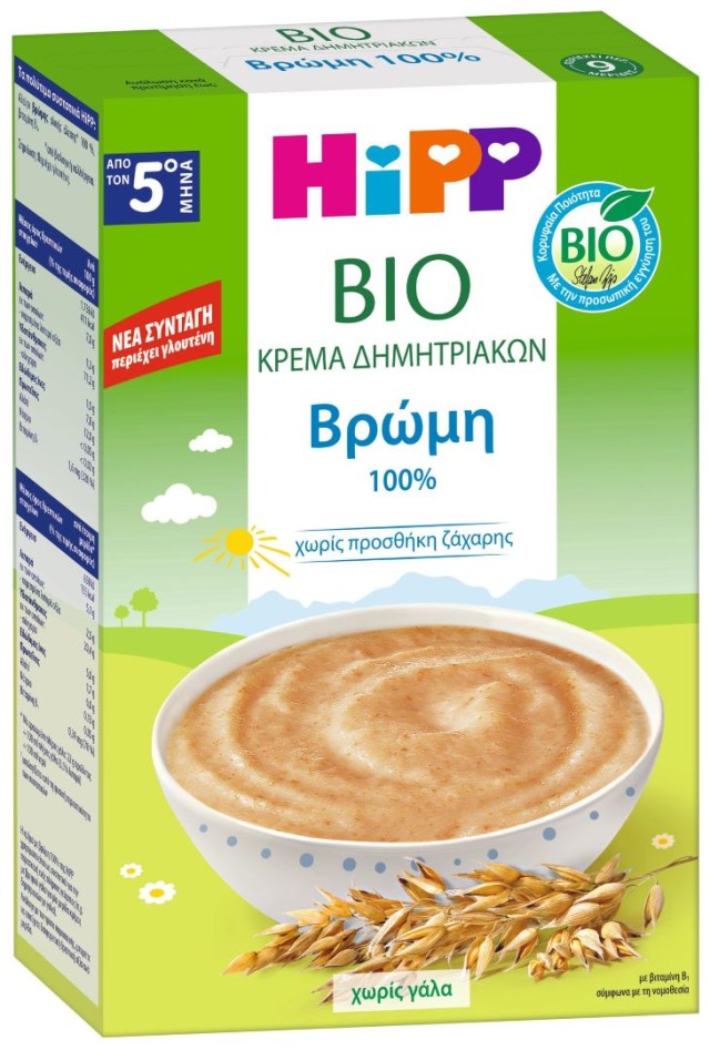 Hipp Bio Κρέμα Δημητριακών Με Βρώμη Χωρίς Γάλα Από Τον 5ο Μήνα, 200gr
