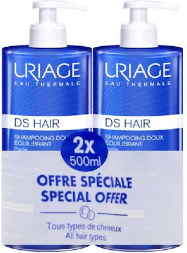 Uriage Promo DS Shampoo Απαλό Σαμπουάν Εξισορρόπησης για Όλους τους Τύπους Μαλλιών, 2x500ml