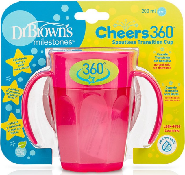 Dr. Browns Παιδικό Ποτηράκι Cheers 360 από Πλαστικό Ροζ 200ml για 6m+