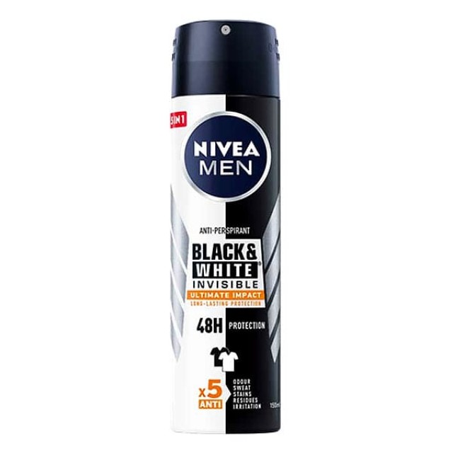 Nivea Men Black & White Invisible Ultimate Impact Ανδρικό Αποσμητικό Spray 48ωρη Προστασίας, 150ml