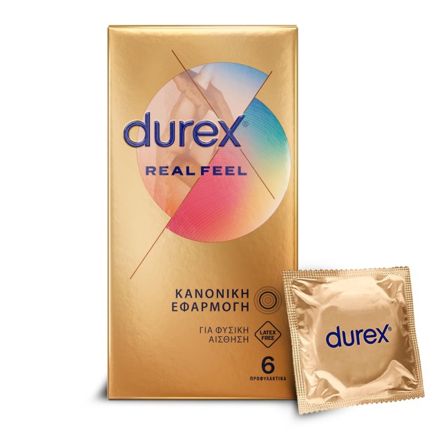 Durex Real Feel Προφυλακτικά Χωρίς Λάτεξ Για Φυσική Αίσθηση, 6 Τεμάχια