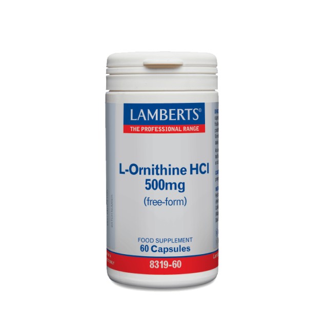 Lamberts L-Ornithine 500mg Ορνιθίνη για τη Λειτουργία του Ήπατος, του Ανοσοποιητικού Συστήματος και την Αναδόμηση των Μυών 60 κάψουλες