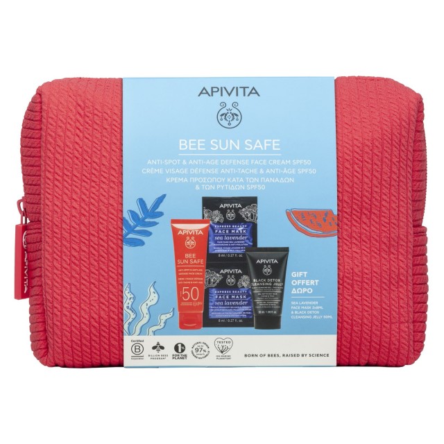 Apivita Promo Bee Sun Safe Anti-Spot & Anti-Age Defense Face Cream Spf50 50ml + Δώρο Black Detox Cleansing Jelly 50ml + Express Face Mask Sea Levander 2x8ml + Δώρο Κοραλί Νεσεσέρ