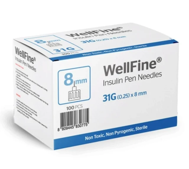 WellFine Insulin Pen Needles 31G x 8mm, 100 Pieces