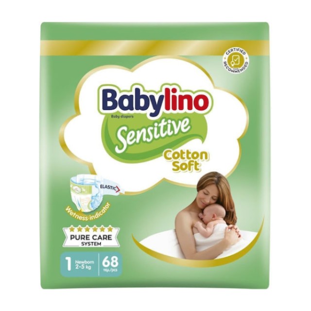 Babylino Sensitive Cotton Soft Economy Βρεφικές Πάνες No1 Newborn (2-5kg), 68τεμ