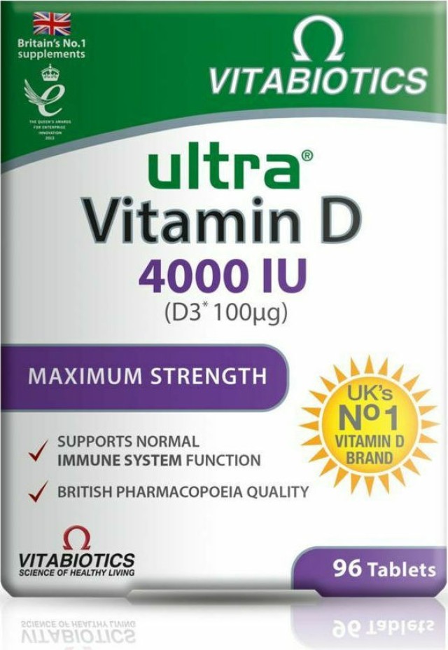 Vitabiotics Ultra Vitamin D 4000 IU Συμπλήρωμα Διατροφής για την Ενίσχυση του Ανοσοποιητικού Συστήματος, 96tabs
