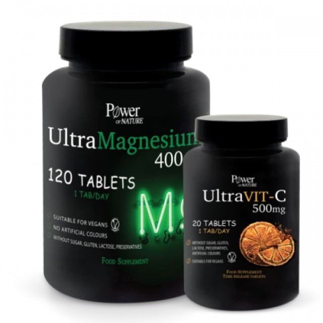 Power of Nature Ultra Magnesium 400 mg 120 Δισκία (+ Δώρο Power Of Nature Ultra Vit-C 500 mg 20 Δισκία)