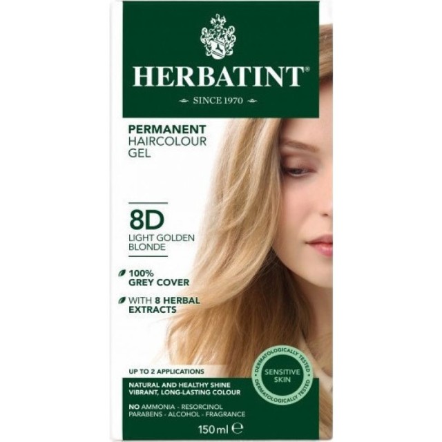 Herbatint Permanent Haircolor Gel 8D Ξανθό Ανοιχτό Χρυσαφί