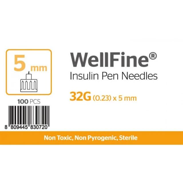 WellFine Insulin Pen Needles 32G x 5mm, 100 Pieces