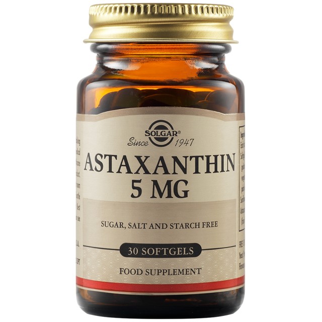 Solgar Astaxanthin 5mg με Πολύ Ισχυρή Αντιοξειδωτική Δράση, 30 Mαλακές Kάψουλες