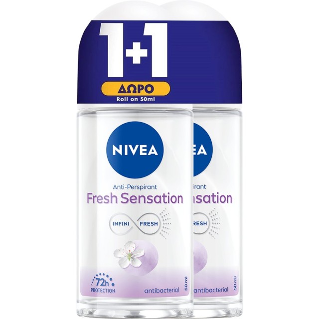 Nivea Deo Fresh Sensation Γυναικείο Αποσμητικό Roll-On, 50ml 1+1 Δώρο