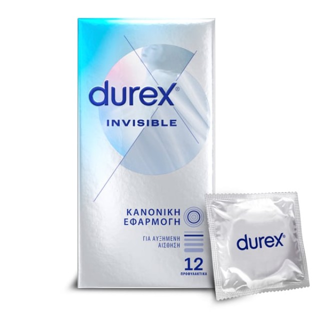 Durex Invisible Προφυλακτικά Εξαιρετικά Λεπτά με Κανονική Εφαρμογή, 12 Τεμάχια