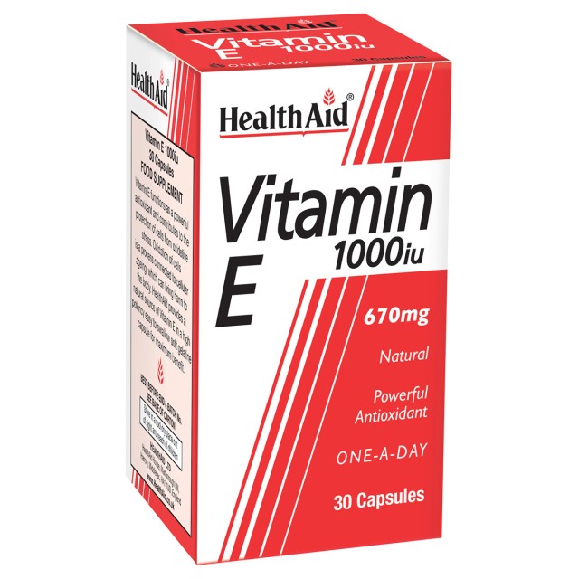 Health Aid Vitamin E 1000iu Συμπλήρωμα Διατροφής με Βιταμίνη Ε για Ενδυνάμωση & Αντιοξειδωτική Δράση, 30 Κάψουλες