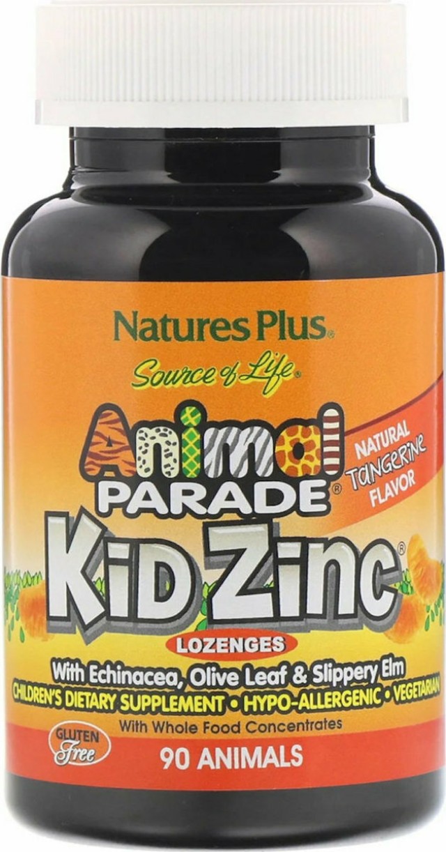 Natures Plus Animal Parade Kid Zinc Συμπλήρωμα Διατροφής με Ψευδάργυρο και Γεύση Μανταρίνι, 90 Μασώμενες Ταμπλέτες