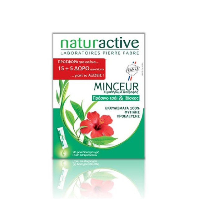Naturactive Minceur Promo Συμπλήρωμα Διατροφής Αδυνατίσματος με Πράσινο Τσάι & Ιβίσκο 15 + 5 φακελίσκοι