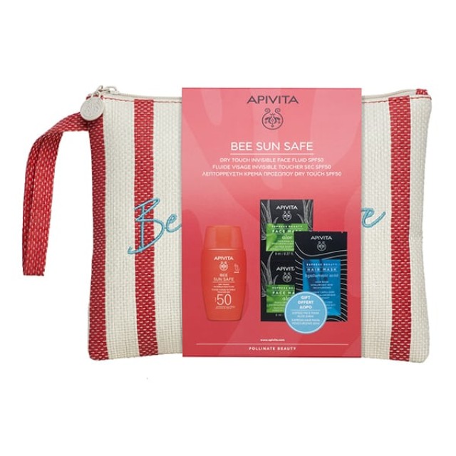 Apivita Bee Sun Safe Promo Pack με Dry Touch Invisible Face Fluid SPF50+ 50ml & Δώρο Express Beauty Face Mask & Hair Mask & Νεσεσέρ, 1σετ