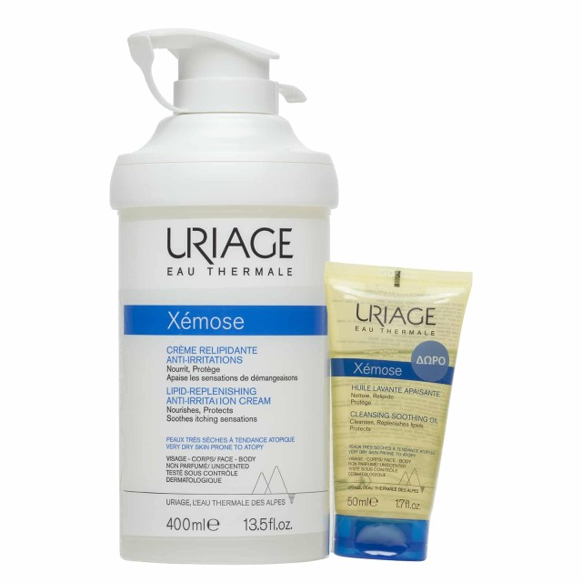Uriage Promo Xemose Lipid-Replenishing Anti-Irritation Cream Κρέμα Αναπλήρωσης Λιπιδίων 400ml + Cleansing Soothing Oil Καταπραϋντικό Λάδι Καθαρισμού 50ml