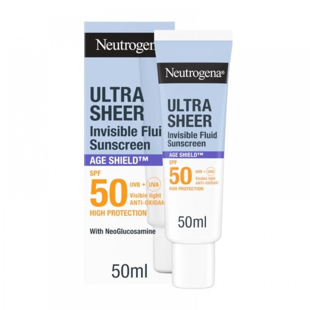 Neutrogena Sunscreen Ultra Sheer Invisible Fluid Age Shield SPF50 Α...