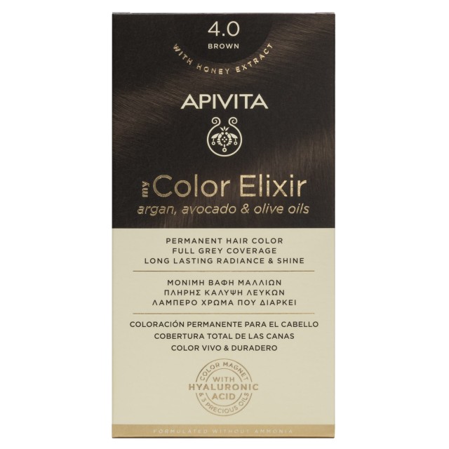 Apivita My Color Elixir  No4.0 Καστανό Κρέμα Βαφή Σε Σωληνάριο 50ml - Ενεργοποιητής Χρώματος 75ml