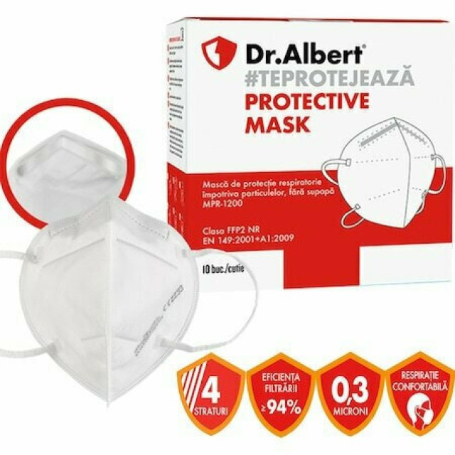 Dr Albert FFP2 NR Μάσκα Υψηλής Προστασίας σε Λευκό Χρώμα 1 Tεμάχιο
