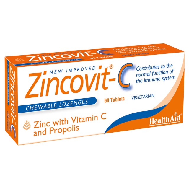 Health Aid Zincovit-C, Ψευδάργυρος με Vitamin C και Πρόπολη, 60 Μασώμενες Ταμπλέτες