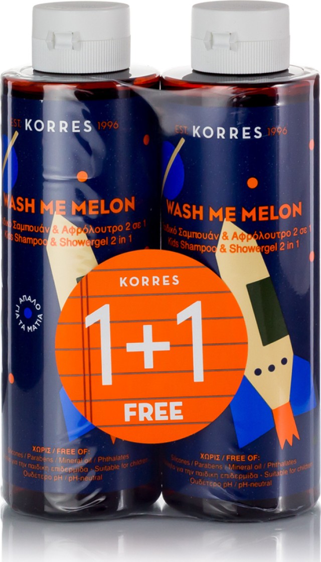 Korres Wash me Melon Σαμπουάν Αφρόλουτρο για Αγόρια με Άρωμα Πεπόνι, 2x250ml