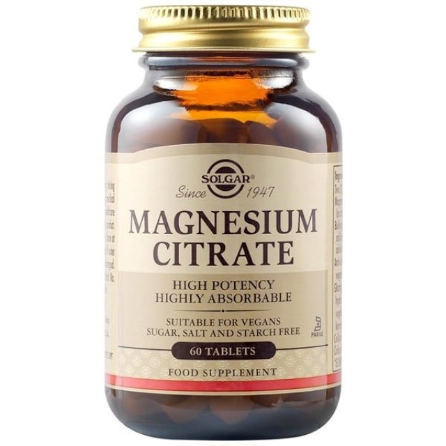 Solgar Magnesium Citrate 200mg Συμπλήρωμα Διατροφής Μαγνησίου, 60 Ταμπλέτες