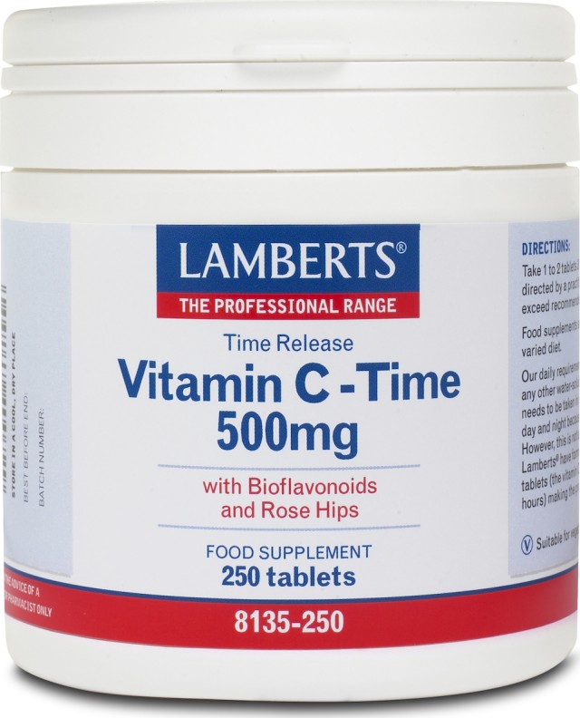 Lamberts Vitamin C Time Release Bioflavonoids & Rose Hips 500mg, 250 Ταμπλέτες