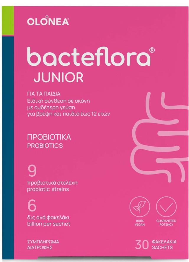 Olonea BacteFlora Junior Προβιοτικό Συμπλήρωμα Διατροφής σε Σκόνη με Ουδέτερη Γεύση, 30 φακελάκια