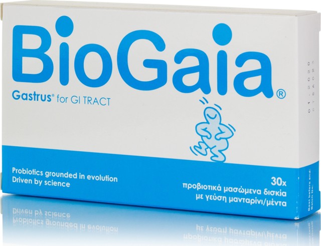 BioGaia Gastrus Συμπλήρωμα Διατροφής Με Προβιοτικά & Γεύση Μανταρίνι, 30 Μασώμενα Δισκία
