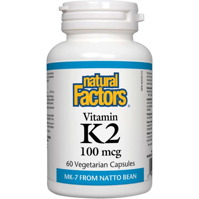 Natural Factors Vitamin K2 100 μg για την Υγεία των Οστών, 60 Φυτικ...