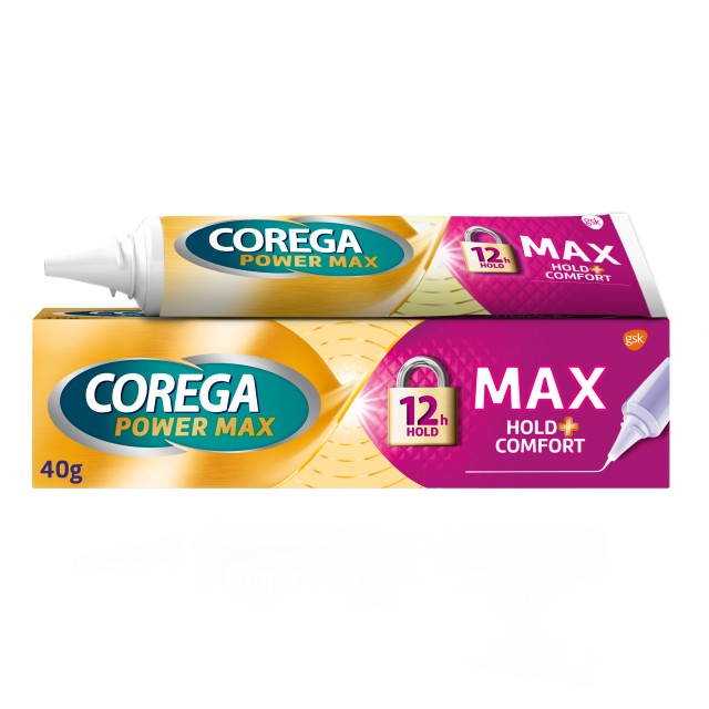 Corega Max Hold+Comfort, Στερεωτική Κρέμα Τεχνητής Οδοντοστοιχίας για έως και 12 ώρες συγκράτησης, 40gr