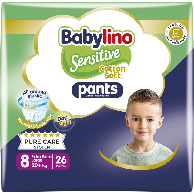 Babylino Sensitive Pants Cotton Soft Unisex No8 Extra Extra Large 20kg Πάνες Βρακάκι, 26τμχ