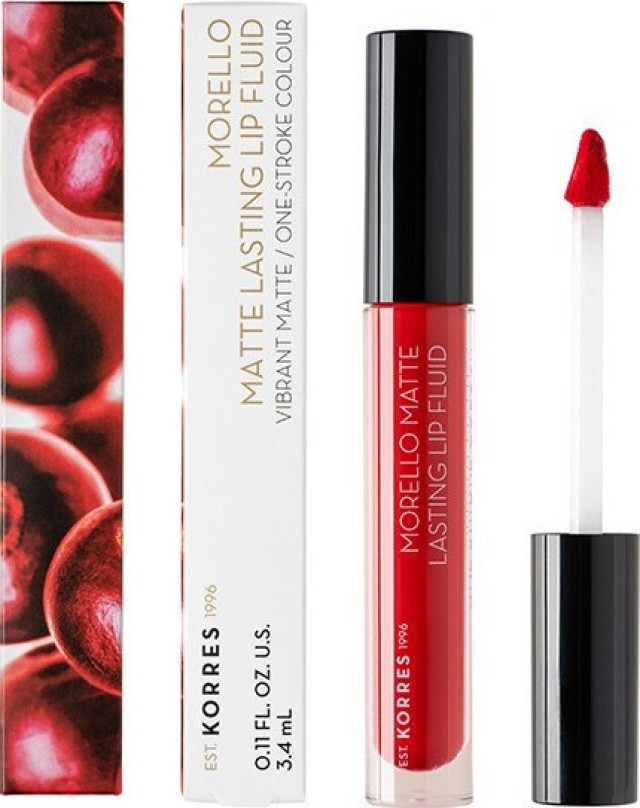 Korres Morello Matte Lasting Lip Fluid Υγρό Ματ Κραγιόν 52 Poppy Red 3,4g