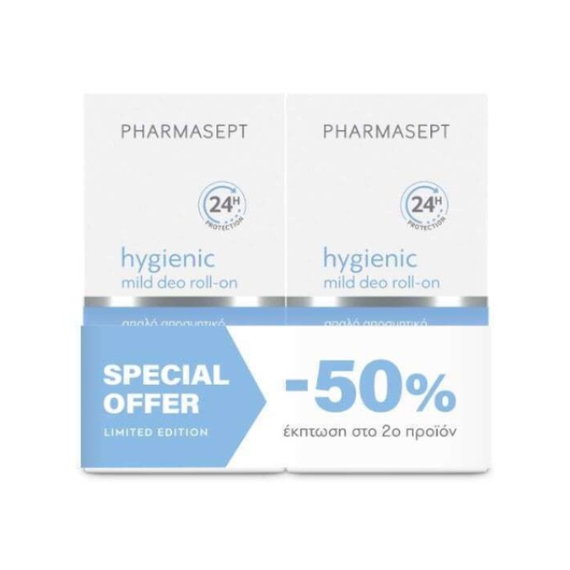 Pharmasept Promo (-50% στο 2ο προϊόν) Hygienic Mild Deo Roll-on 24h Απαλό Αποσμητικό για Ευαίσθητες Επιδερμίδες, 2x50ml