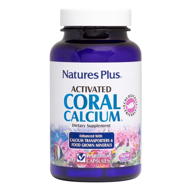 Natures Plus Activated Coral Calcium 1000 mg Εξαιρετικό Απορροφήσιμο Ασβέστιο από Κοράλλι, 90 Φυτικές Κάψουλες