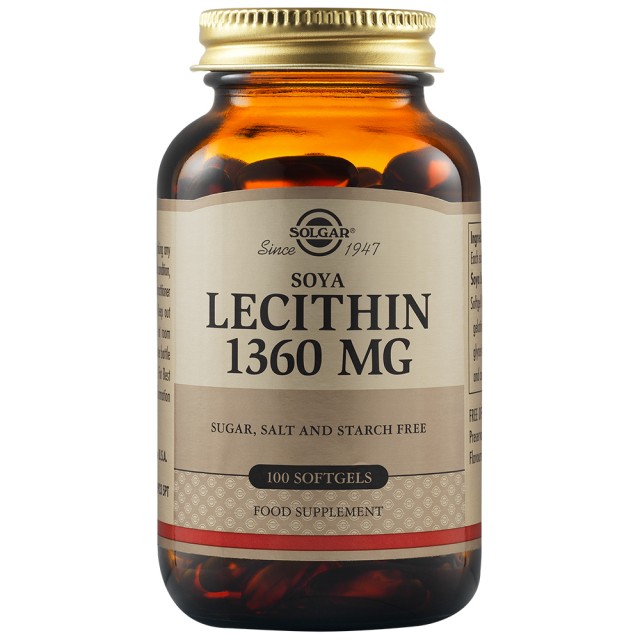 Solgar Soya Lecithin 1360 mg Συμπλήρωμα Διατροφής Λεκιθίνης, 100 Μαλακές Κάψουλες