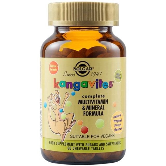 Solgar Kangavites Complete Multivitamin and Mineral Formula Συμπλήρωμα Διατροφής Βιταμινών και Μετάλλων με γεύση Τροπικών Φρούτων, 60 Μασώμενα Δισκία