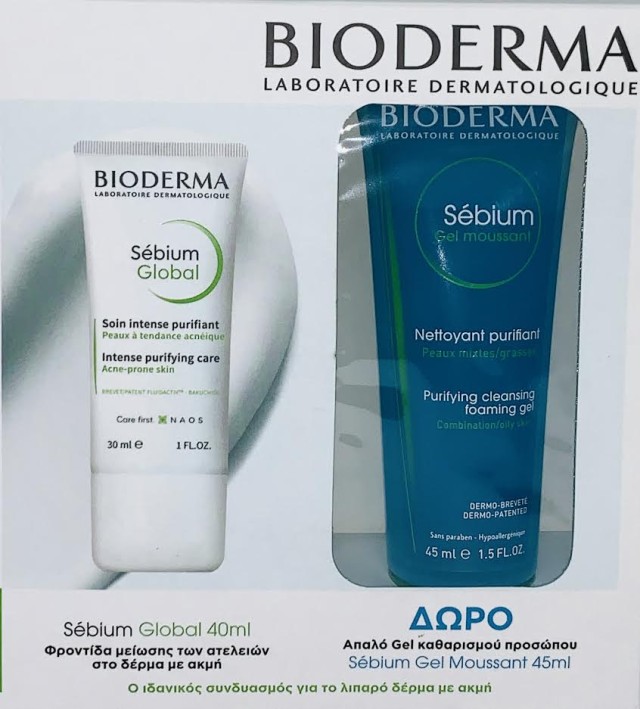 Bioderma PROMO Sebium Global Για Επιδερμίδες Με Ακμή 30ml - Sebium Moussant Απαλό Gel  Καθαρισμού Προσώπου 45ml