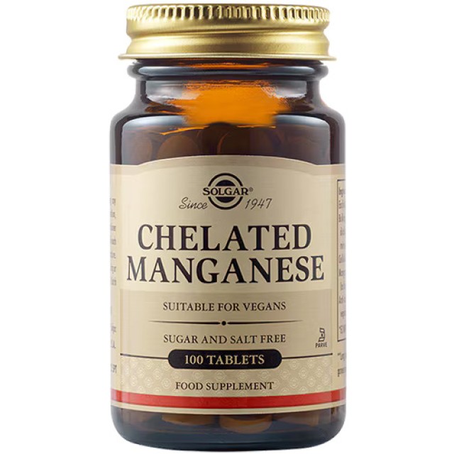 Solgar Chelated Manganese 8mg Συμπλήρωμα Διατροφής Για Οστά - Τένοντες - Συνδέσμους, 100 Ταμπλέτες