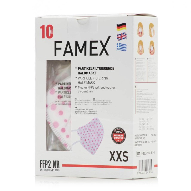 Famex Μάσκα Προστασίας FFP2 NR XXS για Παιδιά με Polka Dots 10 Τεμάχια