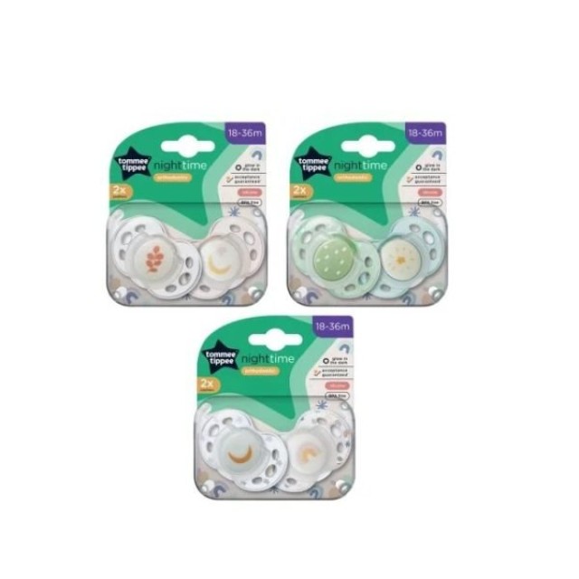 Tommee Tippee Closer to Nature Πιπίλες Νυκτός Σιλικόνης 18-36m, 2 Τ...