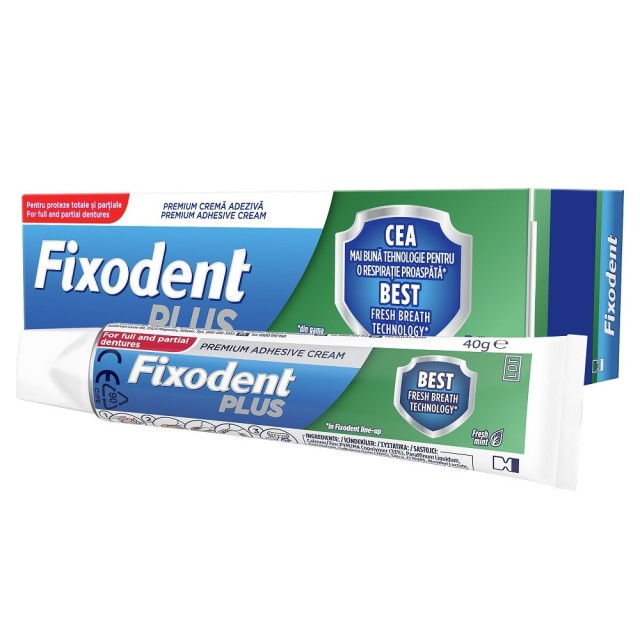 Fixodent Plus Antibacterial Technology Στερεωτική Οδοντόκρεμα Με Γεύση Μέντας, 40gr