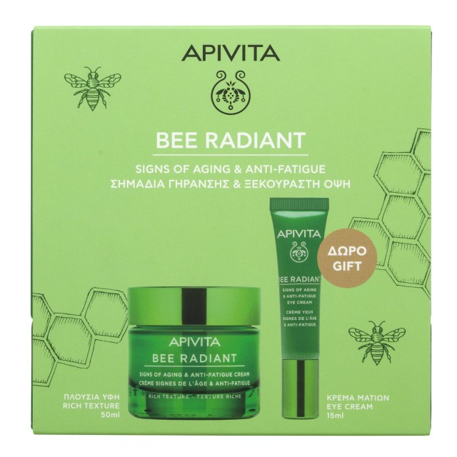 Apivita Promo Bee Radiant Κρέμα Gel για Σημάδια Γήρανσης και Ξεκούραστη Όψη Πλούσιας Υφής 50ml + Κρέμα Ματιών για Σημάδια Γήρανσης και Ξεκούραστη Όψη 15ml