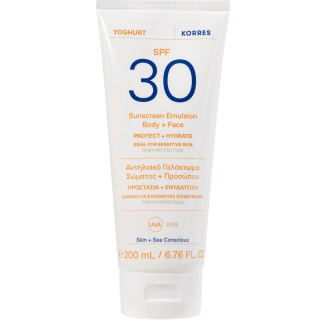 Korres Yoghurt Sunscreen Emulsion Body & Face Αντηλιακό Γαλάκτωμα Σώματος & Προσώπου SPF30, 200ml