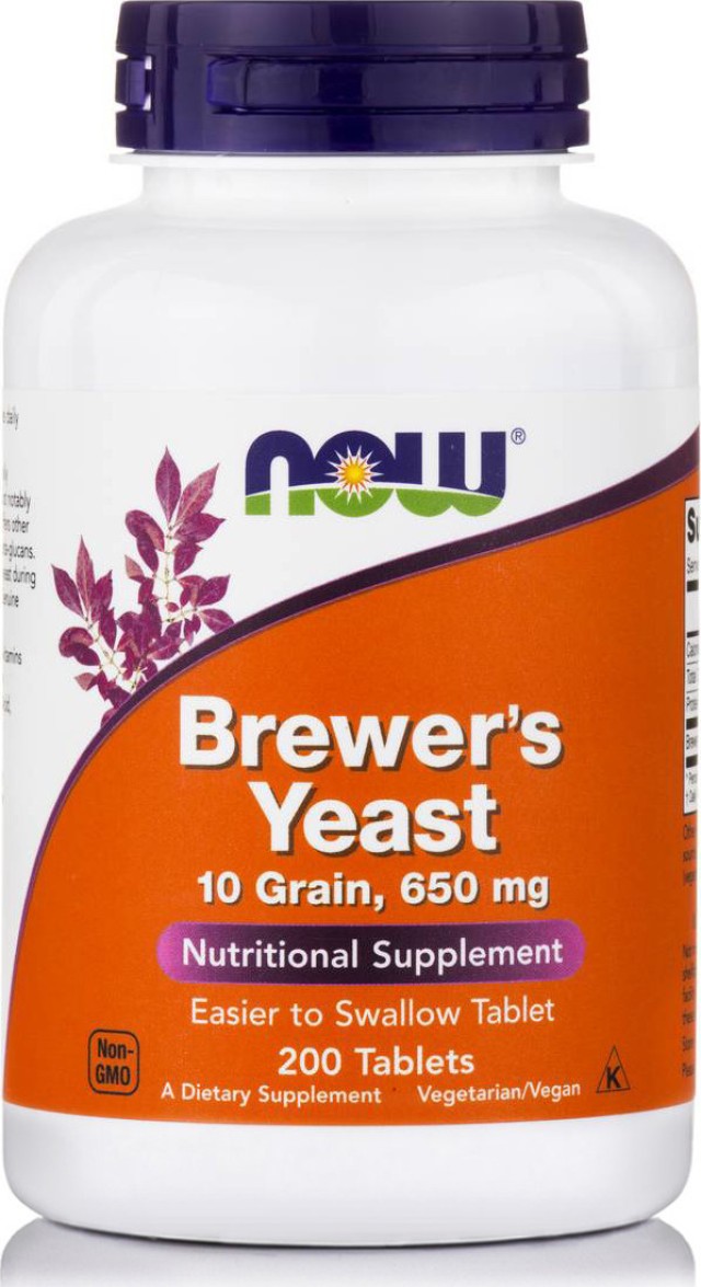 Now Brewers Yeast 650mg 10 Grain Συμπλήρωμα Διατροφής Με Μαγιά Μπύρας, 200 Κάψουλες