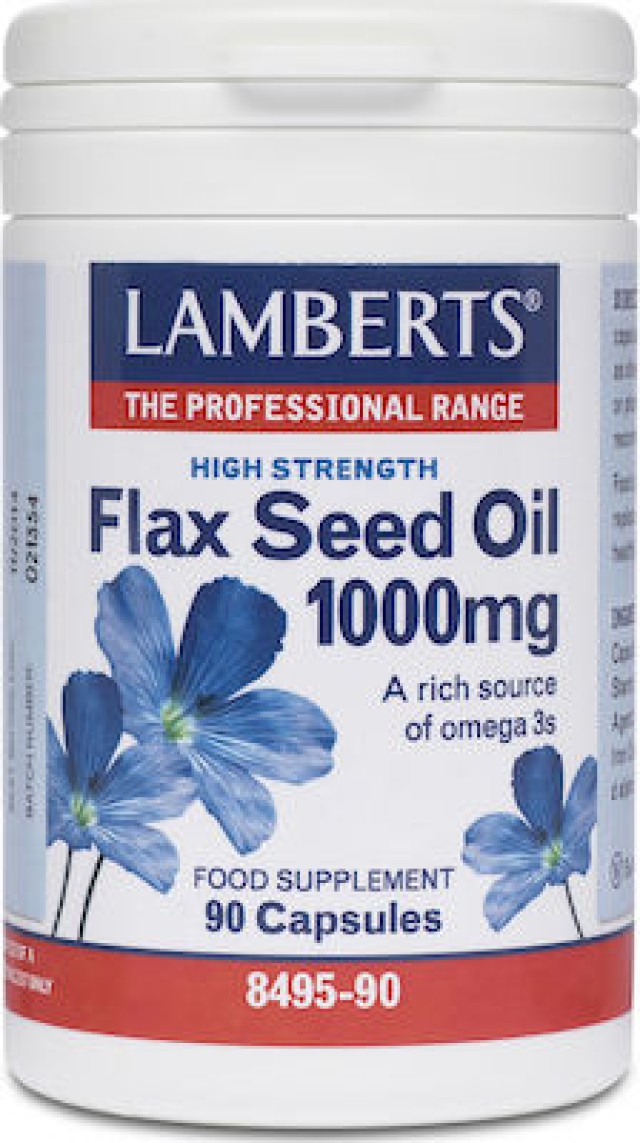 Lamberts Flax Seed Oil 1000mg Λάδι απο Λιναρόσπορο για την Υγεία του Καρδιαγγειακού Συστήματος και του Δέρματος, 90 Kάψουλες