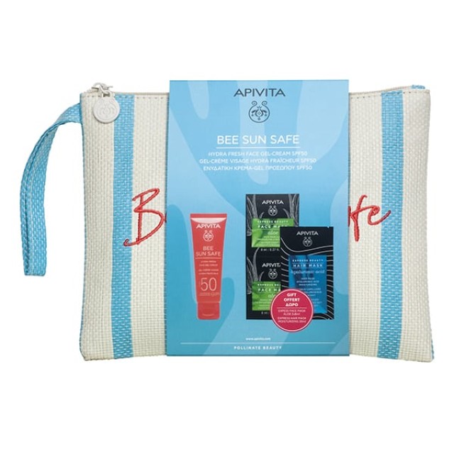 Apivita Bee Sun Safe Promo Pack με Hydra Fresh Face Gel-Cream SPF50, 50ml & Δώρο Express Beauty Face Mask & Hair Mask & Νεσεσέρ, 1σετ
