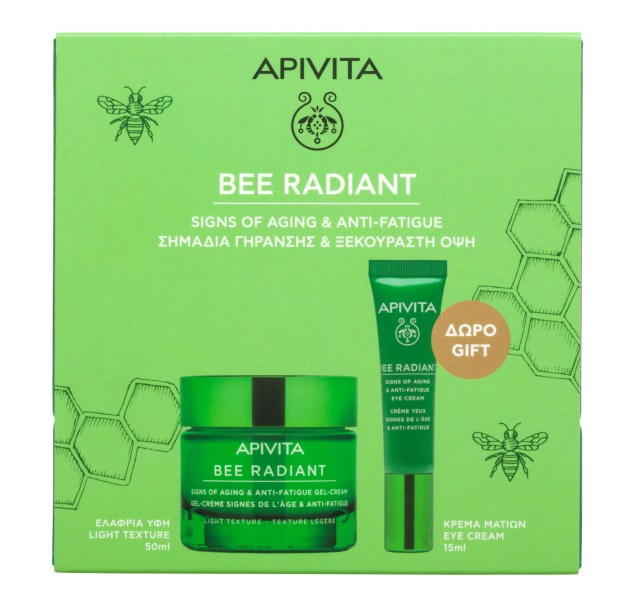 Apivita Promo Bee Radiant Κρέμα Gel για Σημάδια Γήρανσης και Ξεκούραστη Όψη Ελαφριάς Υφής 50ml + Κρέμα Ματιών για Σημάδια Γήρανσης και Ξεκούραστη Όψη 15ml